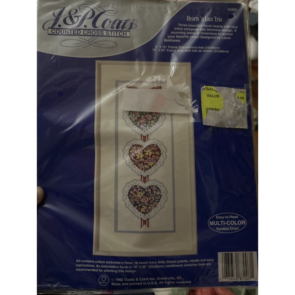Hearts 'n Lace Trio, Counted Cross Stitch, J.& P. Coats